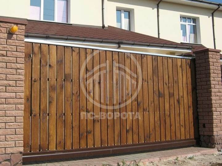автоматические откатные ворота из штакетника