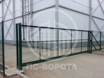 Ворота откатные с 3д сеткой черного цвета