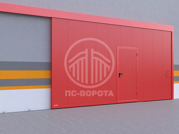 откатные металлические противопожарные ворота с дверью