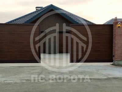 Откатные ворота с сэндвич панелями и двумя створками